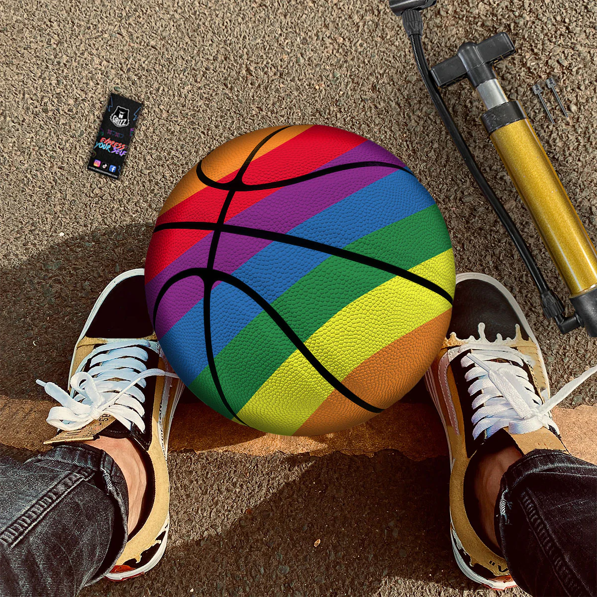 Striped Rainbow Diagonal Print Pattern Basketball - Image 2