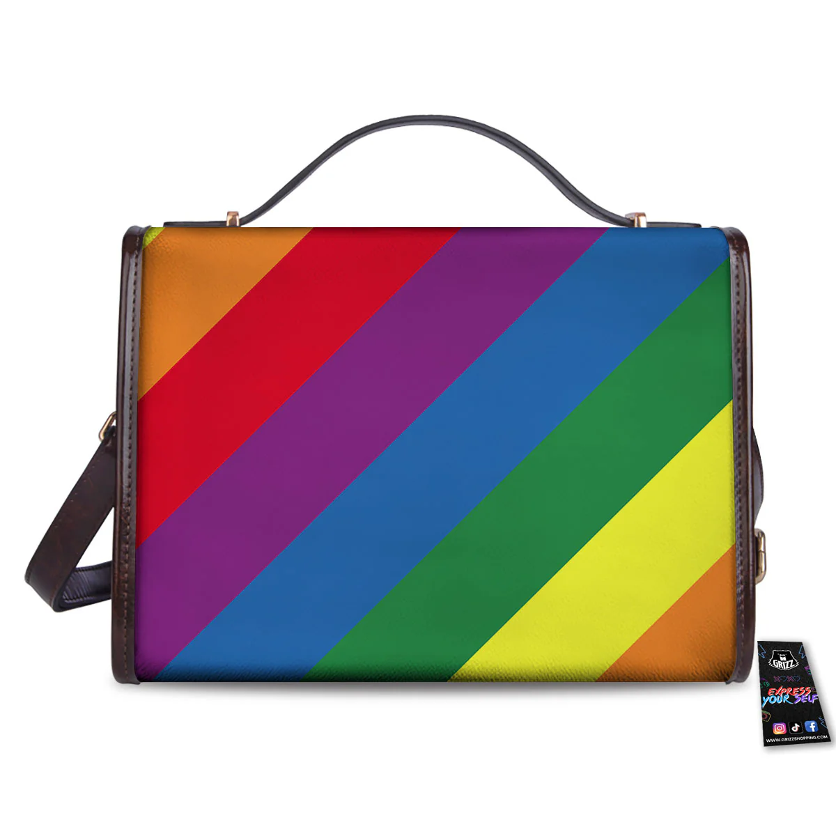 Striped Rainbow Diagonal Print Pattern Women's Satchel Bag - Image 2