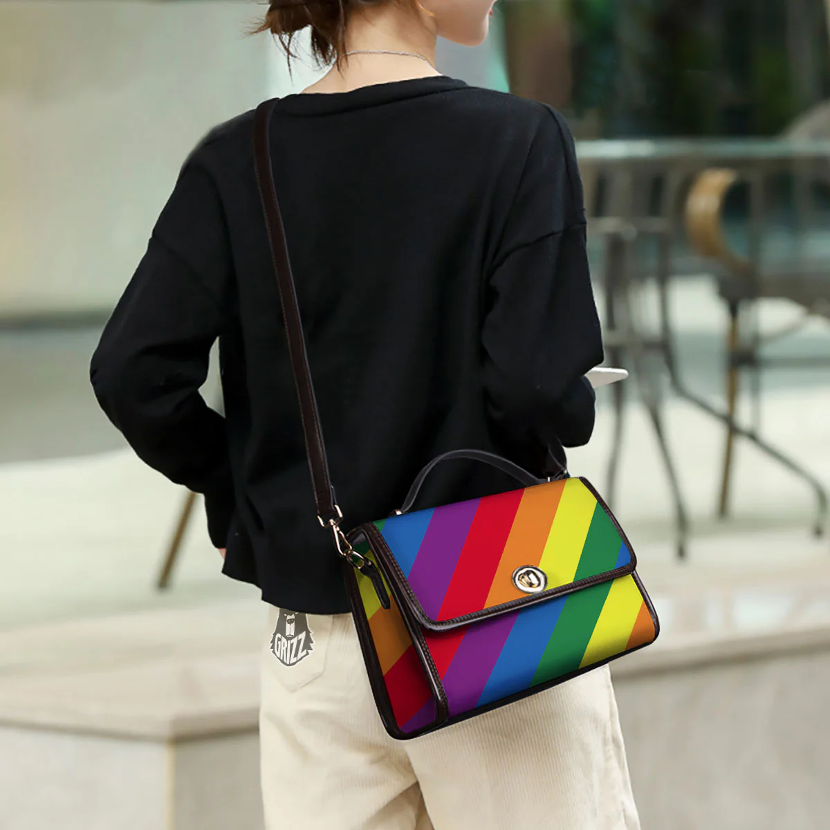 Striped Rainbow Diagonal Print Pattern Women's Satchel Bag - Image 3