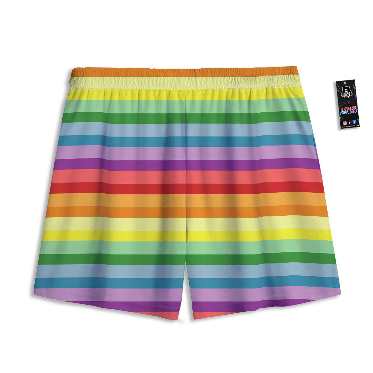 Striped Rainbow Print Pattern Mesh Shorts - Image 2