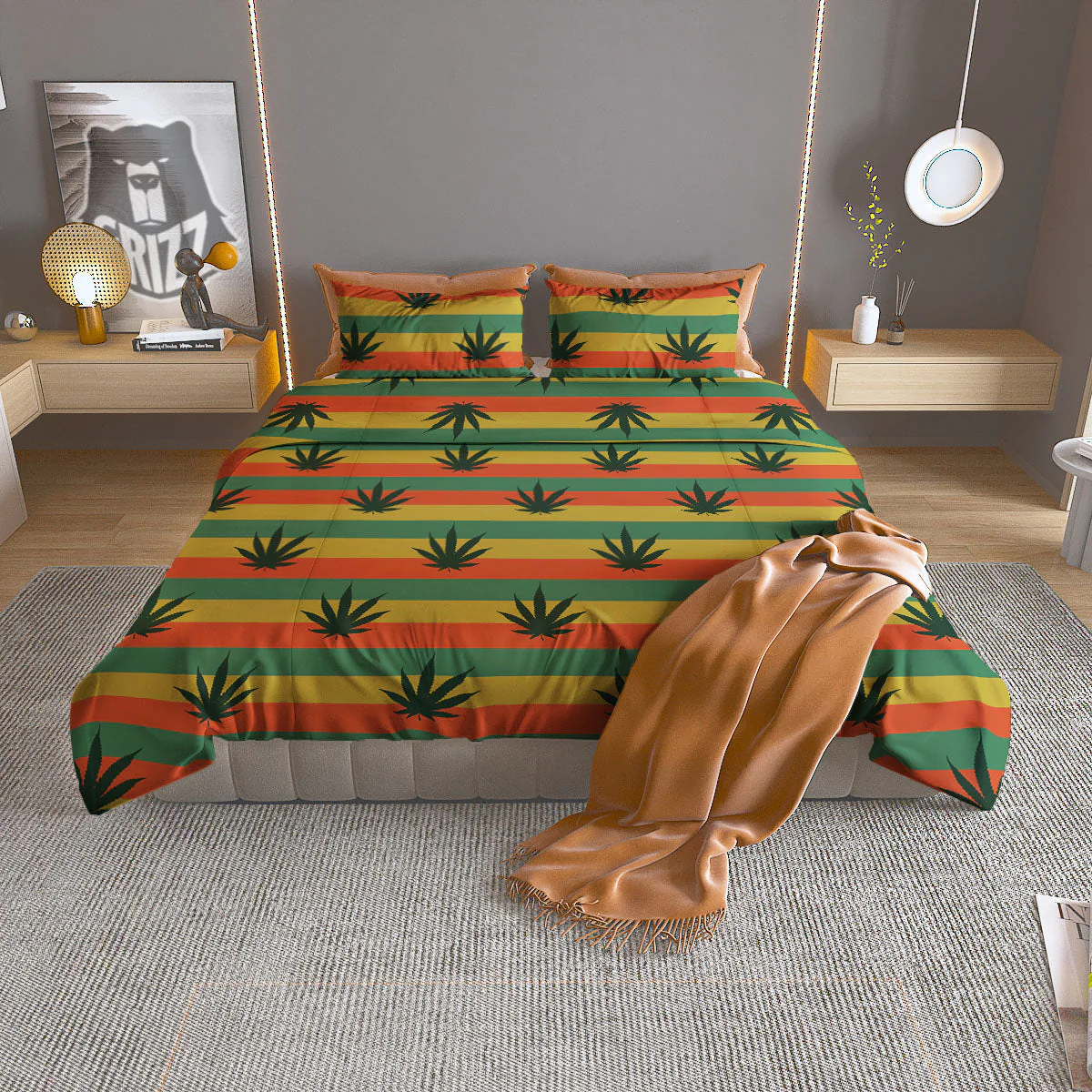 Striped Rasta Print Pattern Duvet Cover Bedding Set