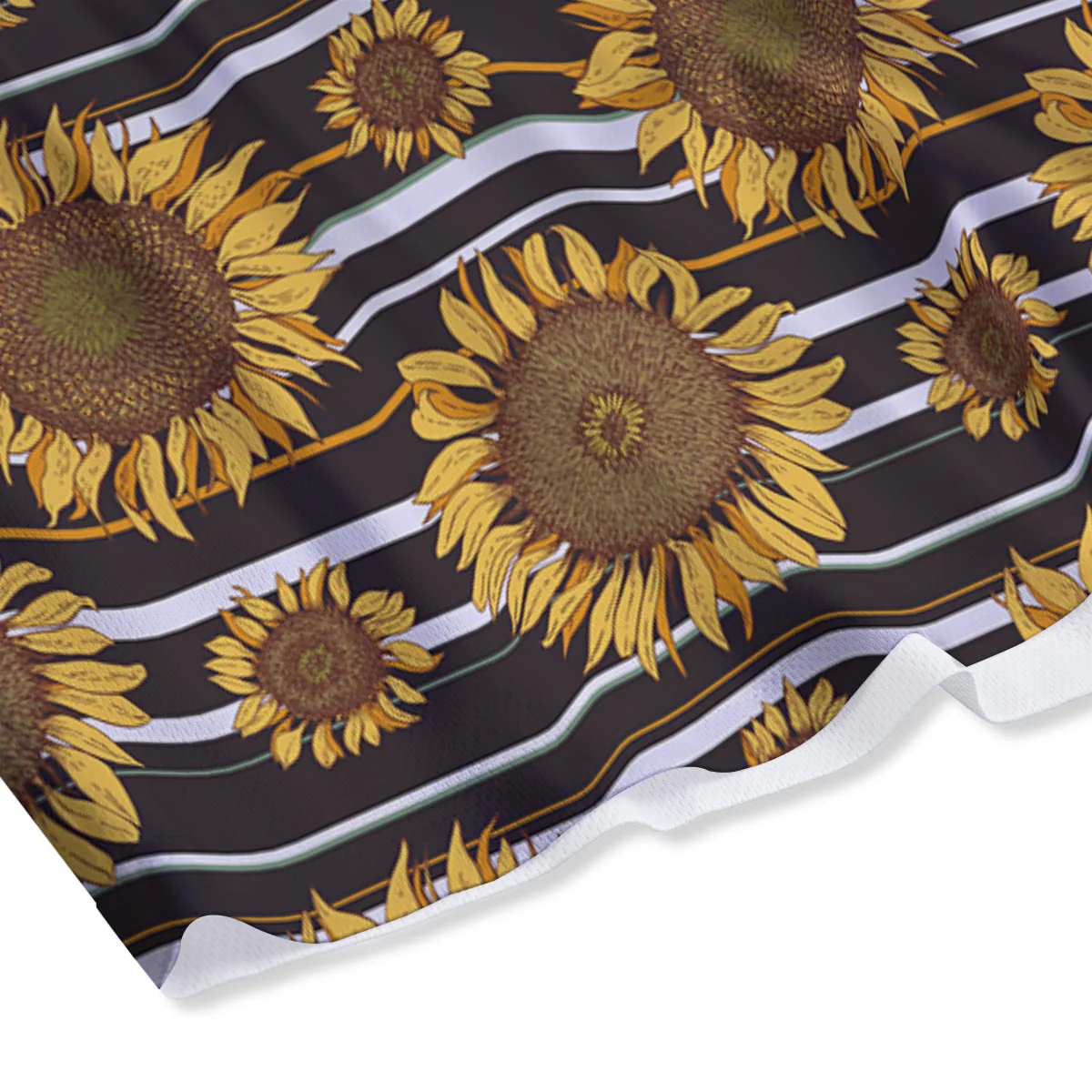 Striped Sunflower Print Pattern Mesh Shorts - Image 4