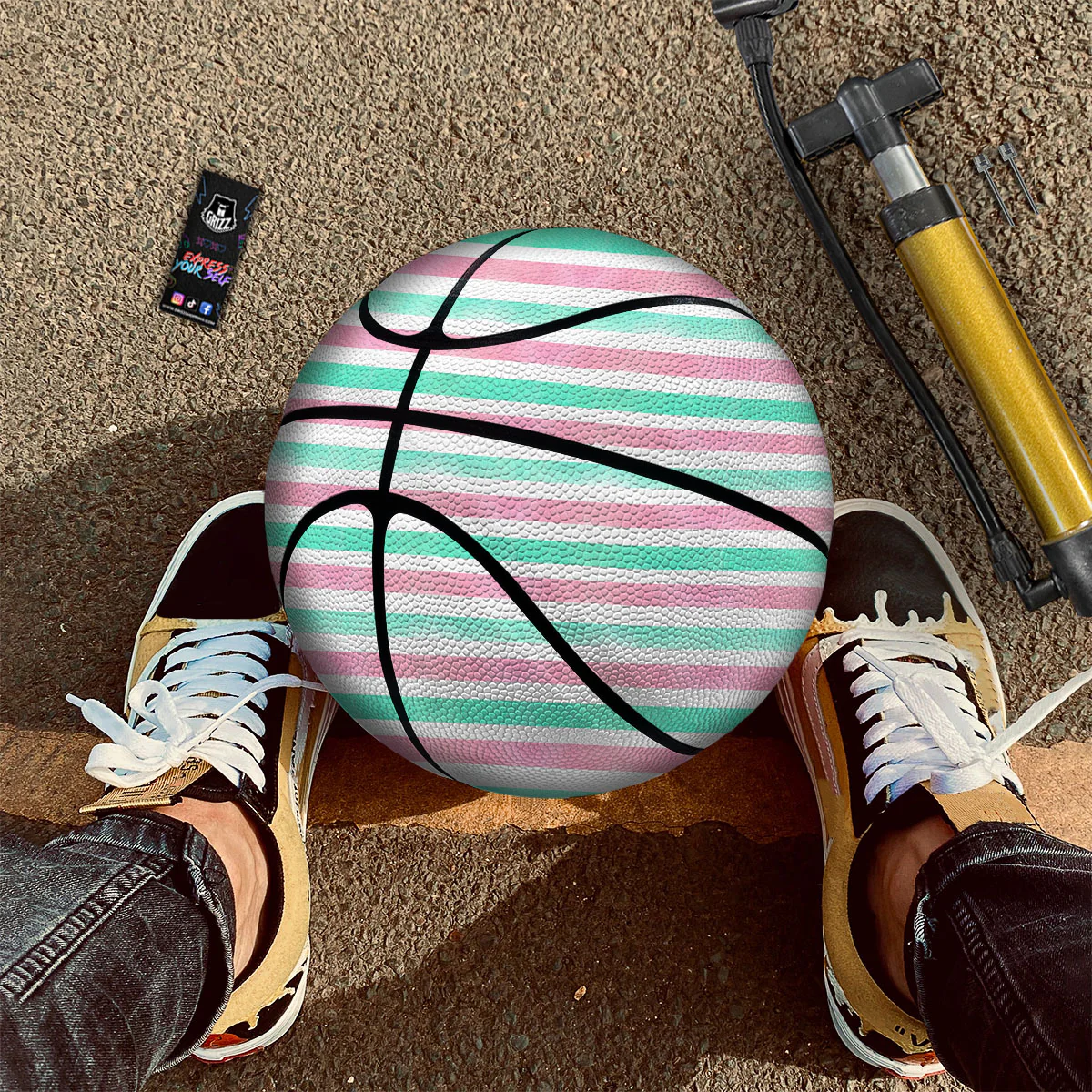 Striped Teal And Pink Print Pattern Basketball - Image 2
