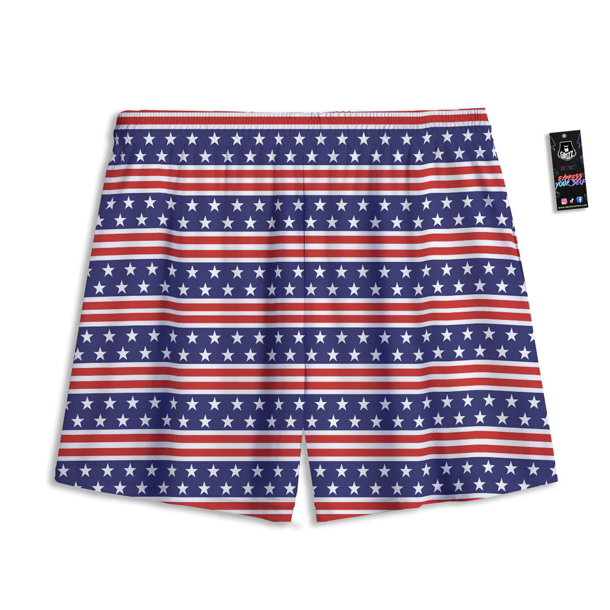 Striped USA Print Pattern Mesh Shorts - Image 2