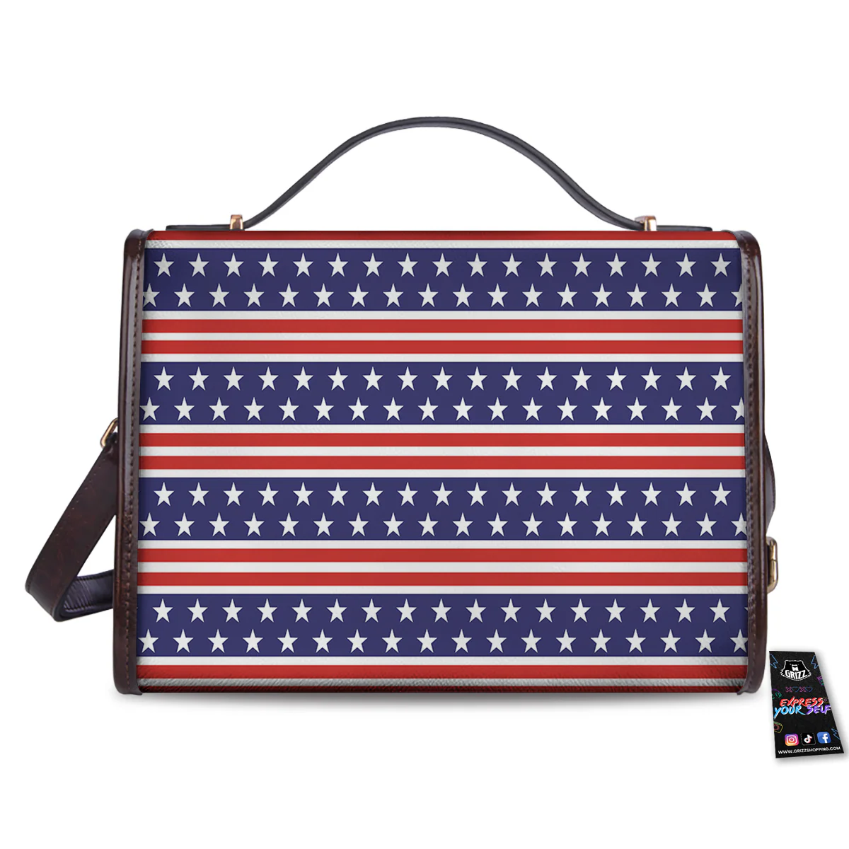 Striped USA Print Pattern Women's Satchel Bag - Image 2