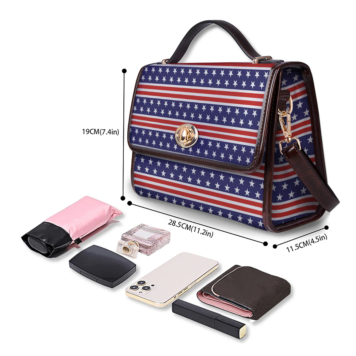 Striped USA Print Pattern Women's Satchel Bag - Image 4