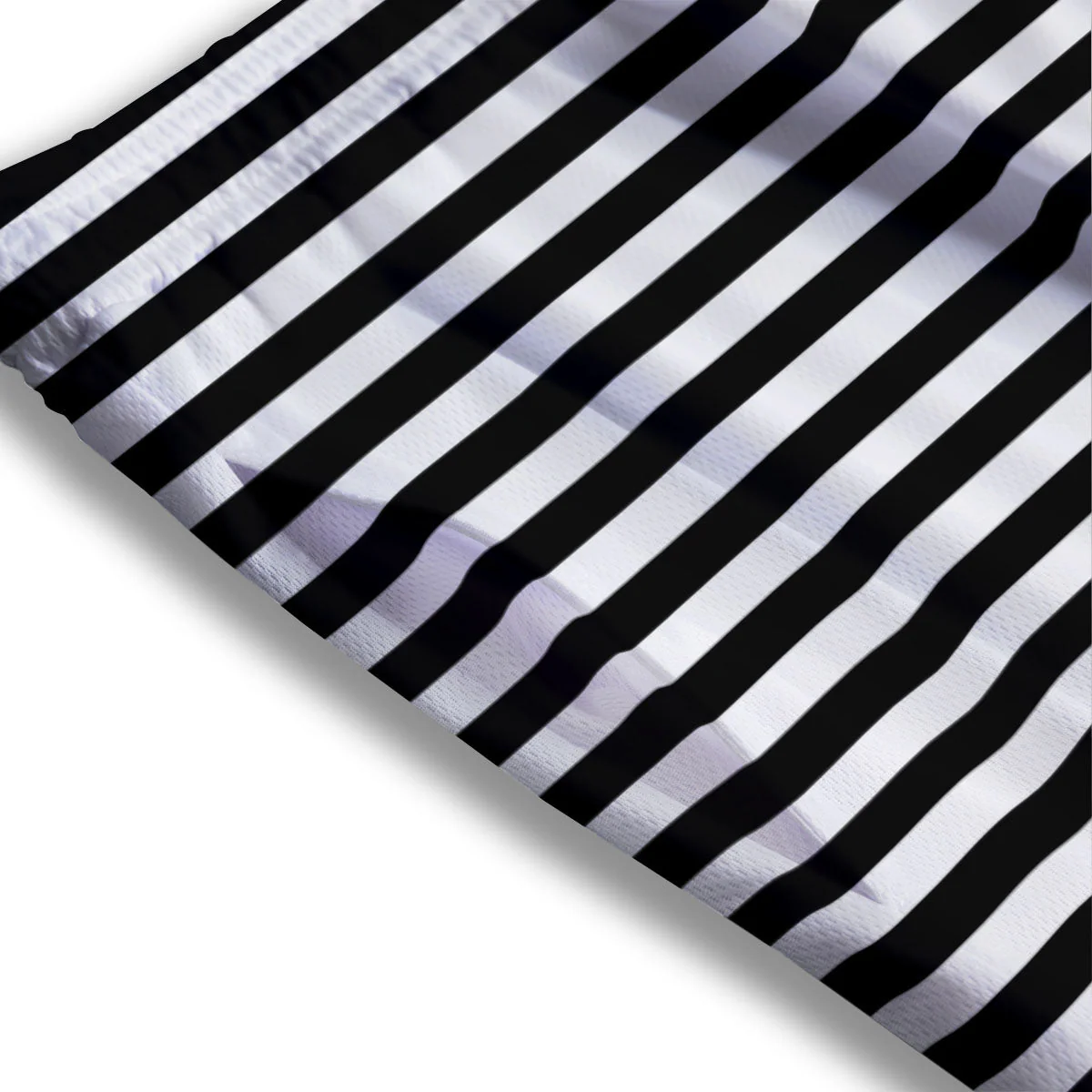 Striped White And Black Print Pattern Mesh Shorts - Image 3