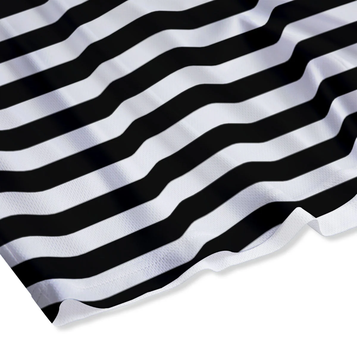 Striped White And Black Print Pattern Mesh Shorts - Image 4