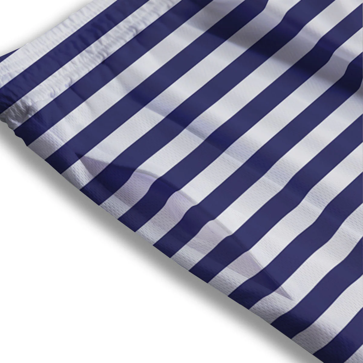 Striped White And Navy Print Pattern Mesh Shorts - Image 3