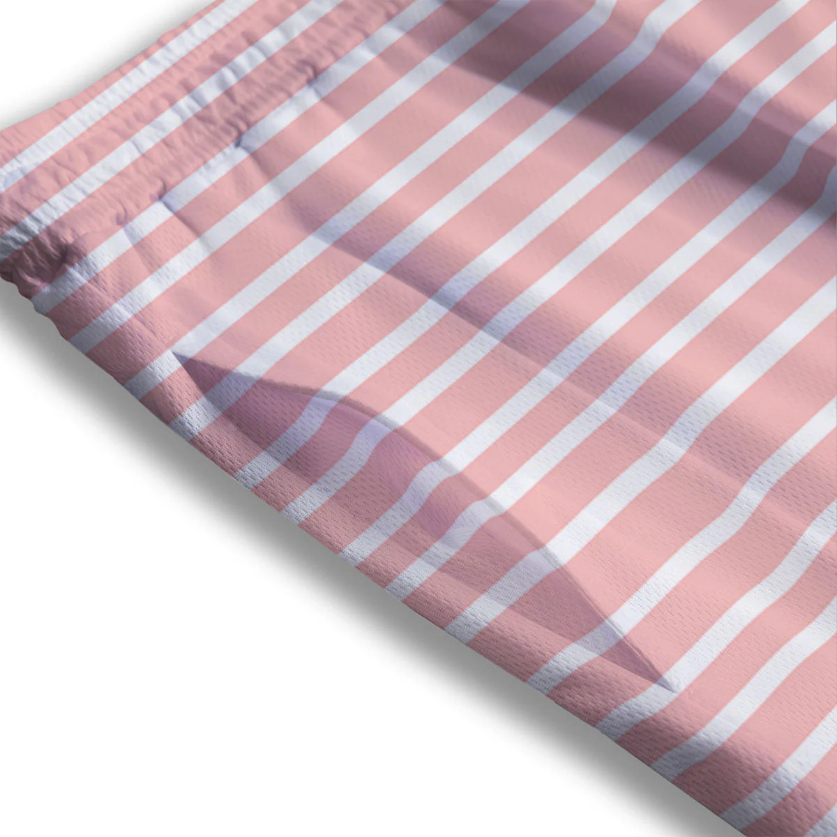 Striped White And Pink Print Pattern Mesh Shorts - Image 3