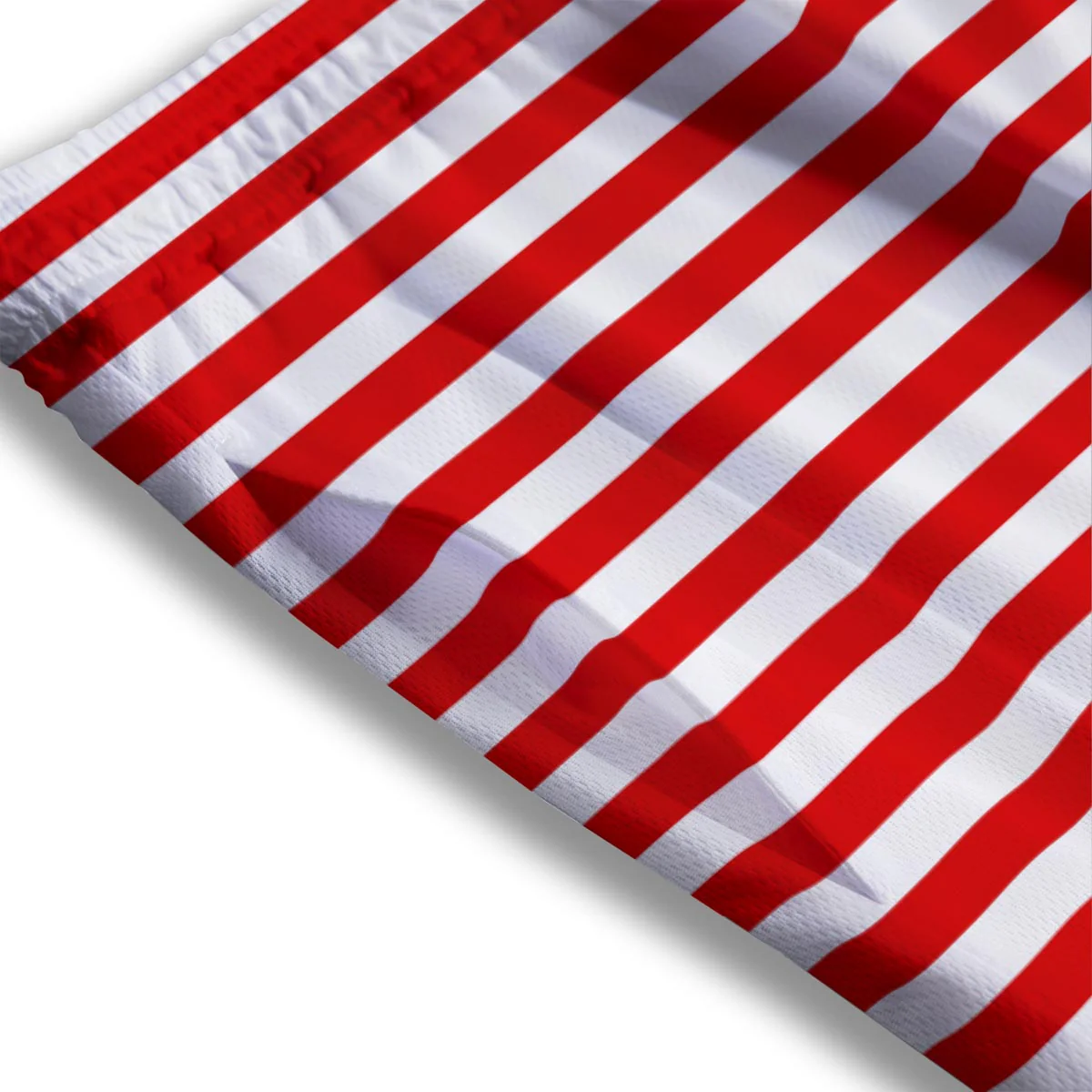 Striped White And Red Print Pattern Mesh Shorts - Image 3