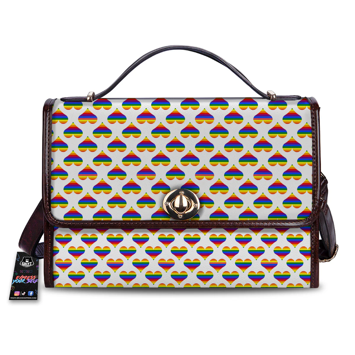 Striped White Heart On LGBT Pride Print Pattern Women's Satchel Bag