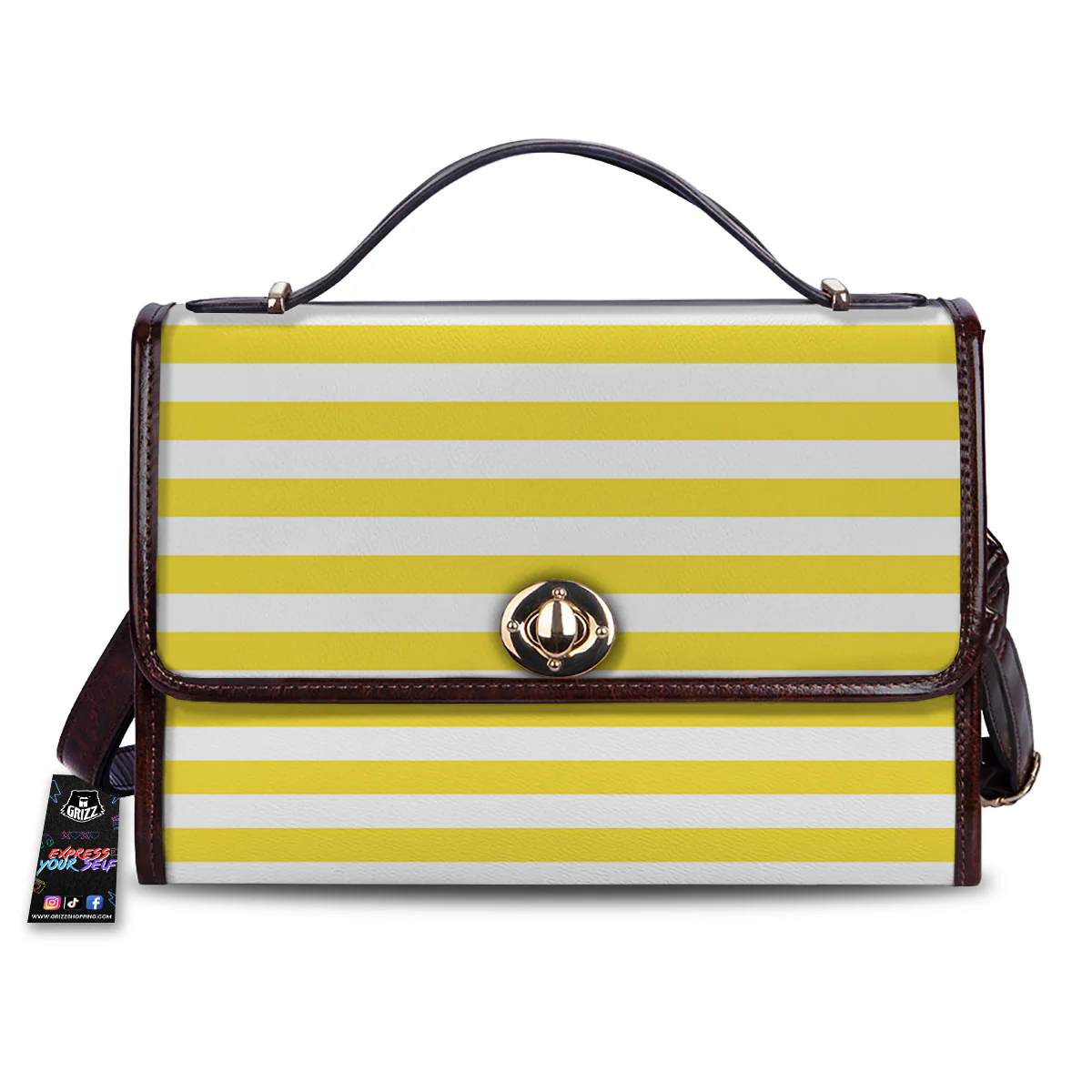 Striped Yellow Print Pattern Women's Satchel Bag