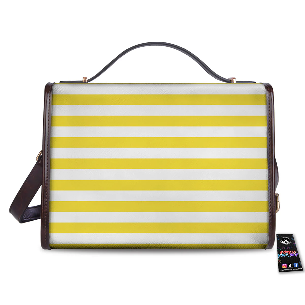 Striped Yellow Print Pattern Women's Satchel Bag - Image 2