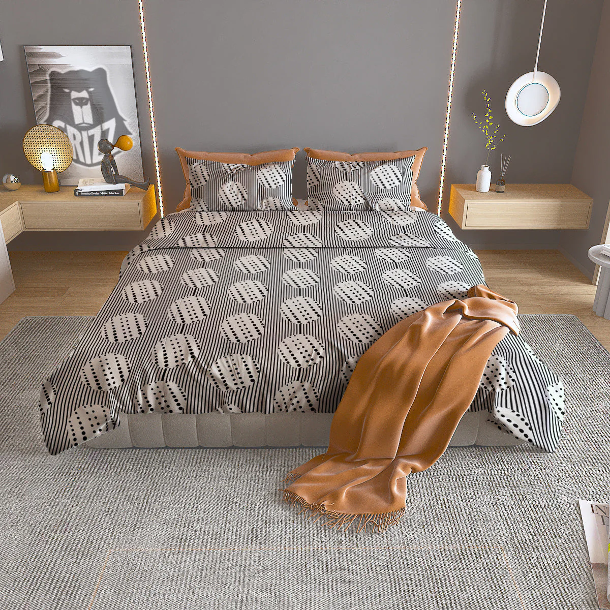 Stripes And Polka Dot Print Pattern Duvet Cover Bedding Set