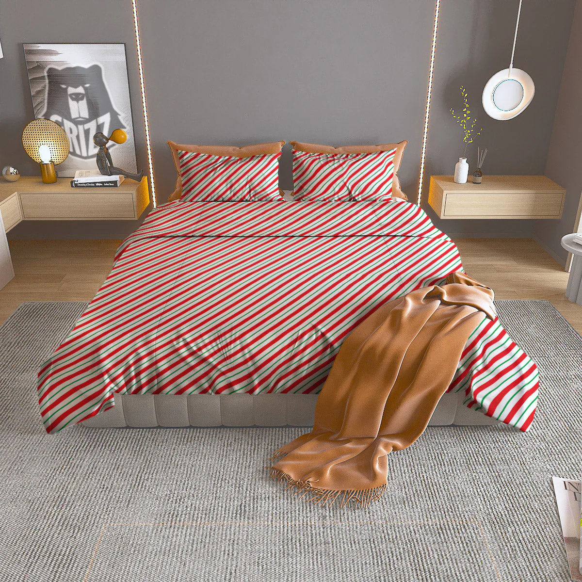 Stripes Candy Cane Print Pattern Duvet Cover Bedding Set