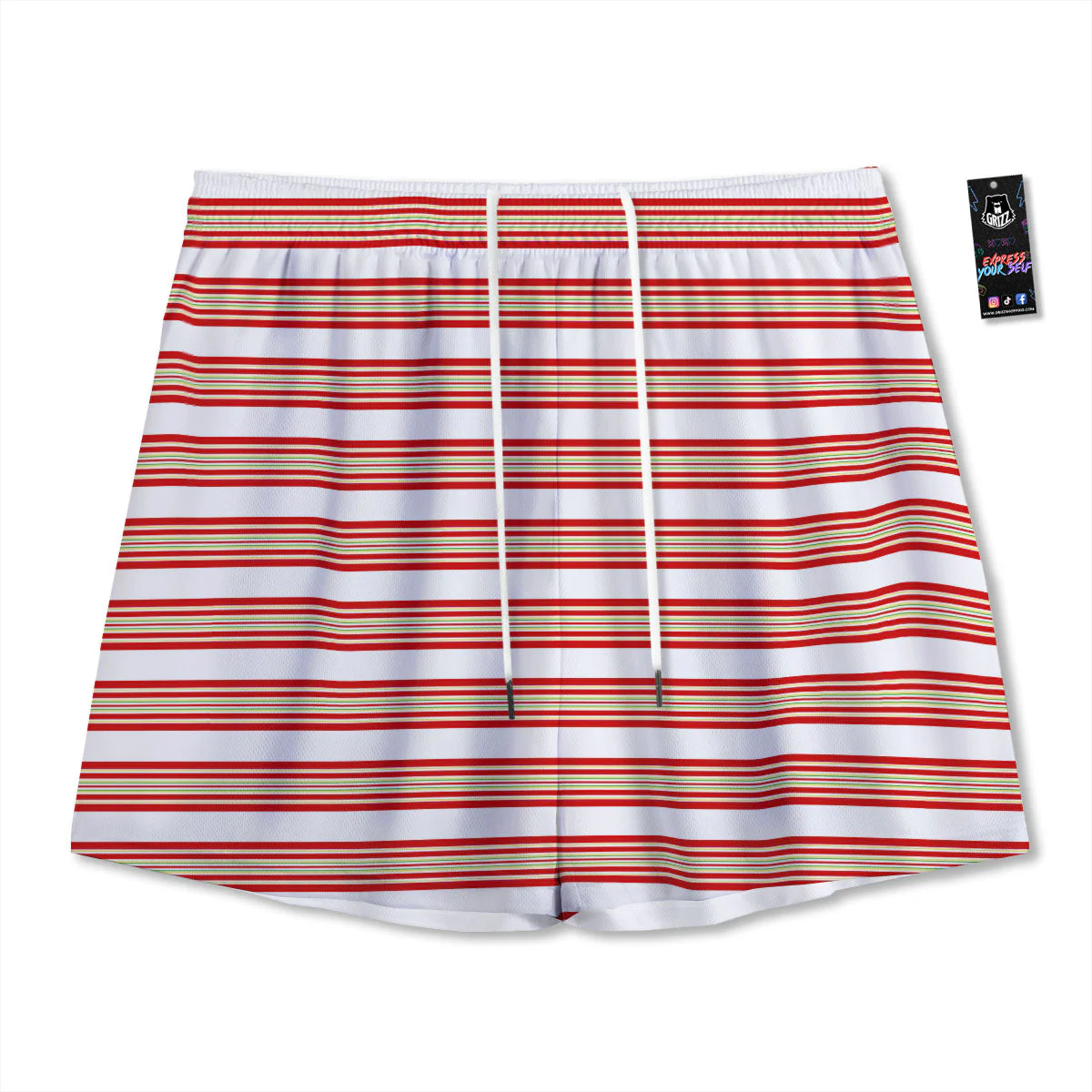 Stripes Merry Christmas Print Pattern Mesh Shorts