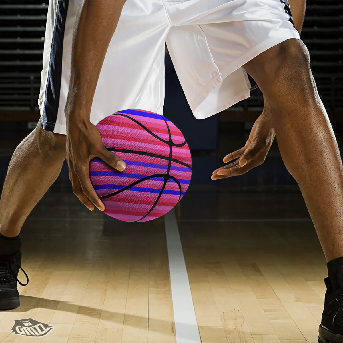 Stripes Pink Red And Blue Print Basketball - Image 3
