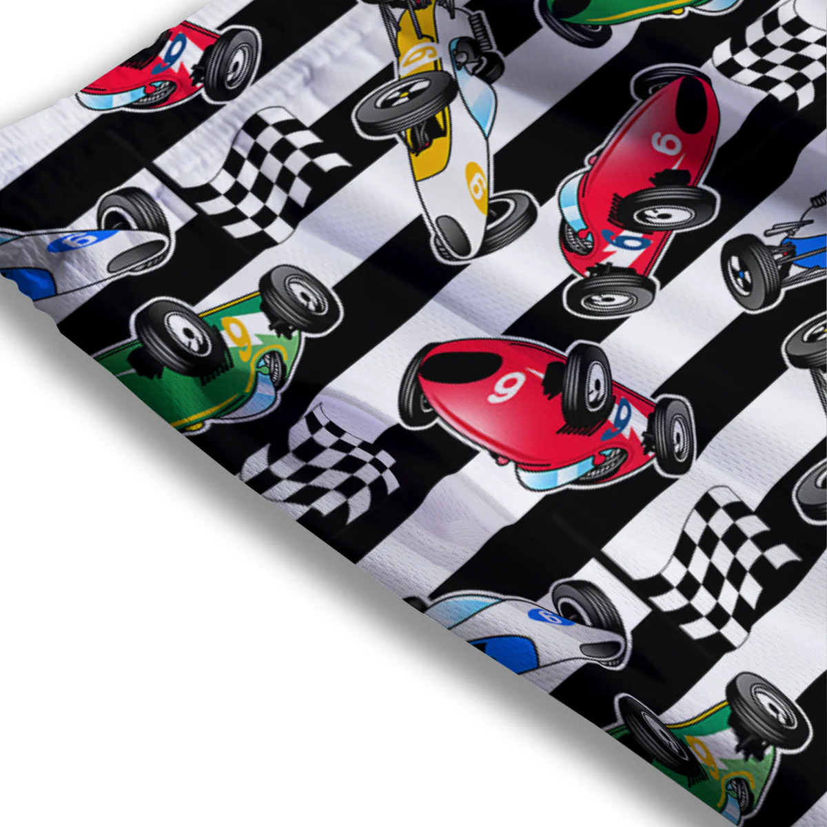 Stripes Racing Cars Print Pattern Mesh Shorts - Image 3