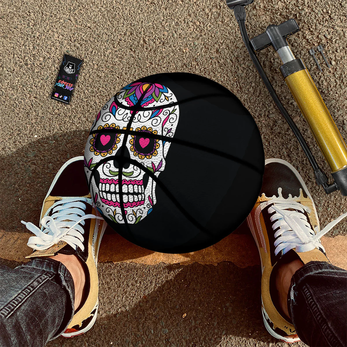 Sugar Skull Day Of The Dead Print Basketball - Image 2