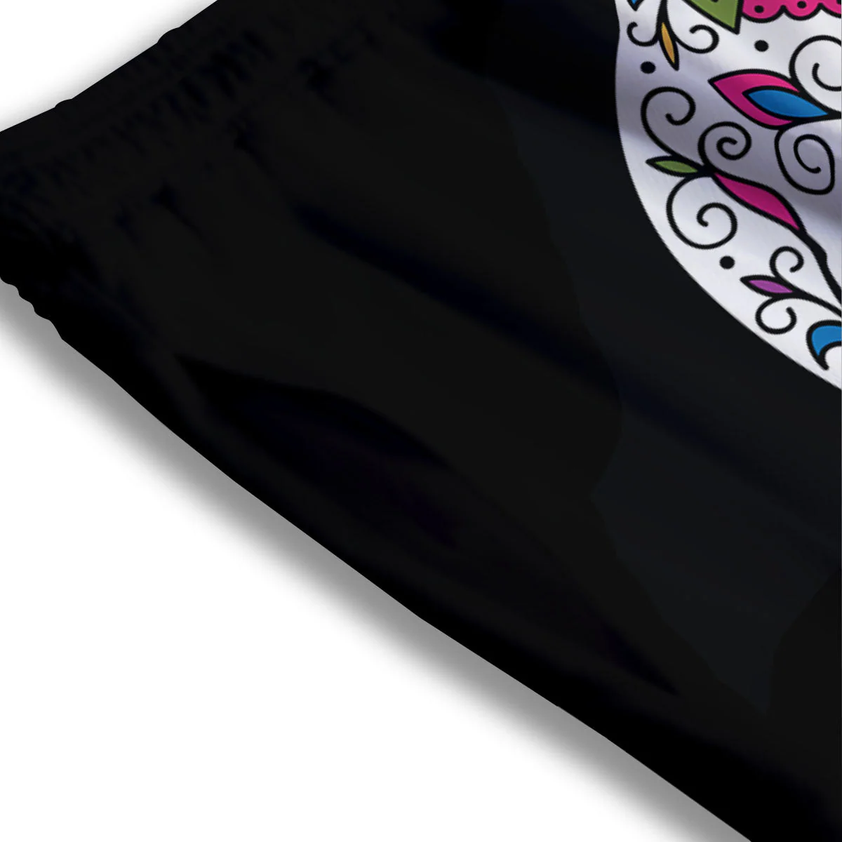 Sugar Skull Day Of The Dead Print Mesh Shorts - Image 3