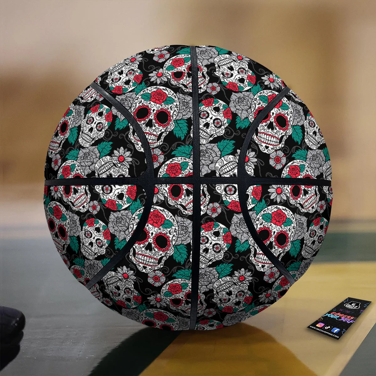 Sugar Skull Rose Floral Print Pattern Basketball