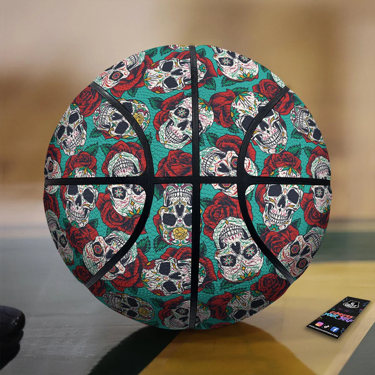 Sugar Skull Rose Flower Print Pattern Basketball