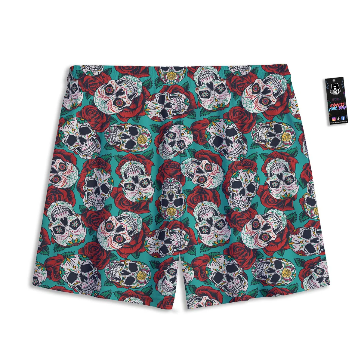 Sugar Skull Rose Flower Print Pattern Mesh Shorts - Image 2