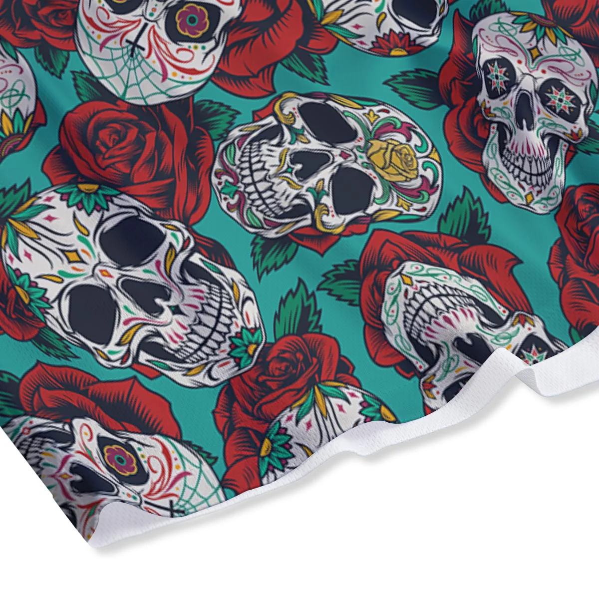 Sugar Skull Rose Flower Print Pattern Mesh Shorts - Image 4