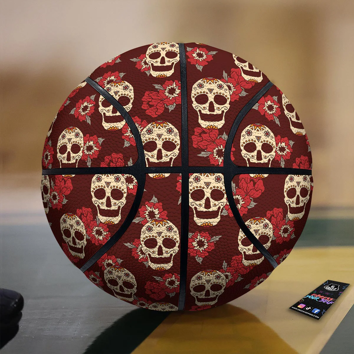 Sugar Skull Rose Print Pattern Basketball