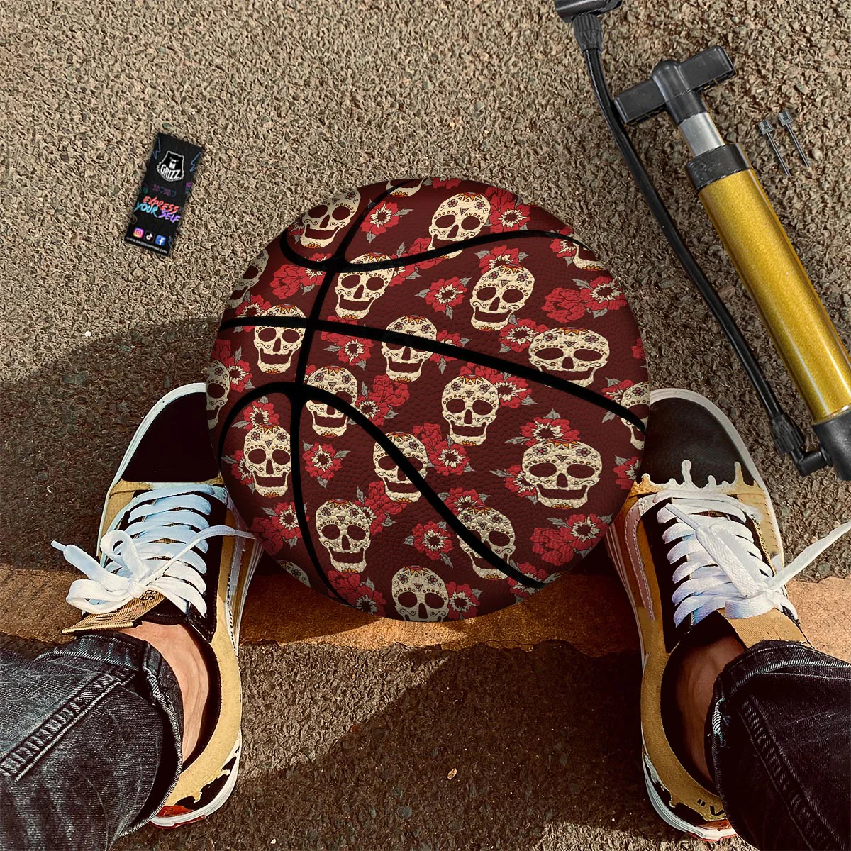 Sugar Skull Rose Print Pattern Basketball - Image 2