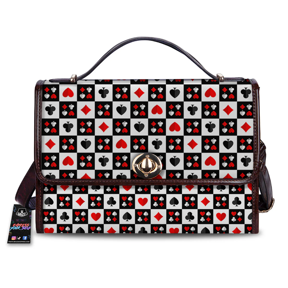 Suits Check Playing Card Print Pattern Women's Satchel Bag