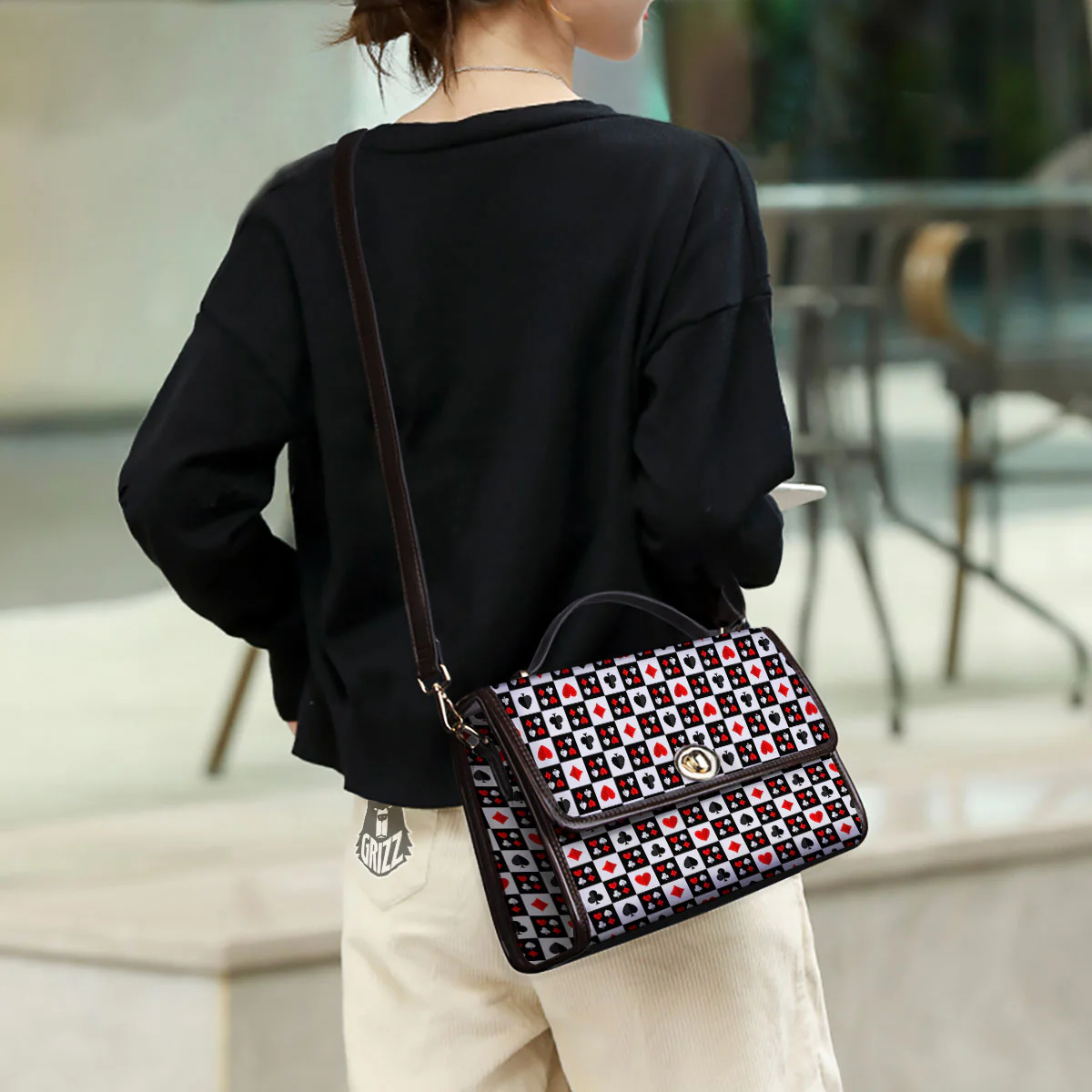 Suits Check Playing Card Print Pattern Women's Satchel Bag - Image 3