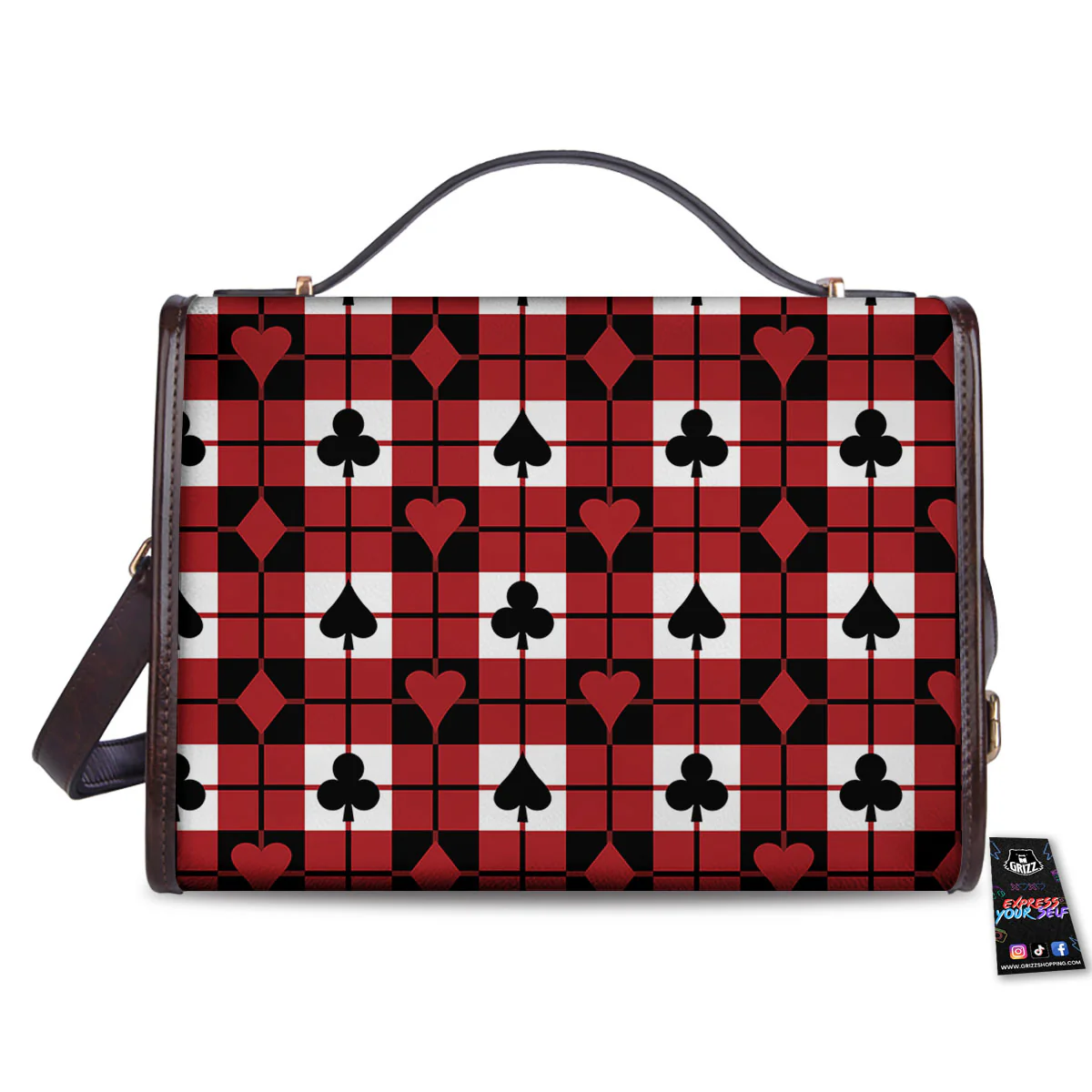 Suits Plaid Playing Card Print Pattern Women's Satchel Bag - Image 2
