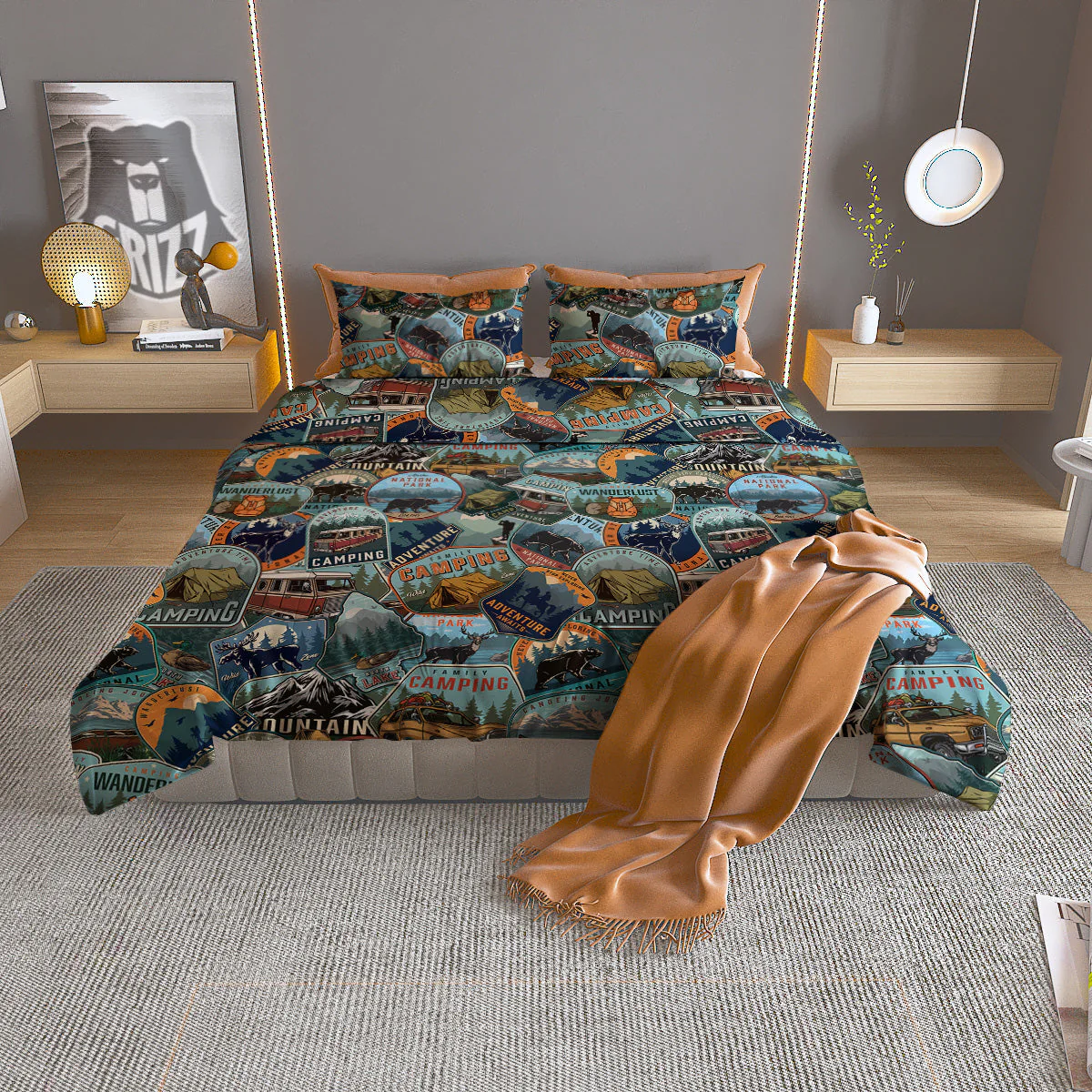 Summer Camping And National Park Print Pattern Duvet Cover Bedding Set