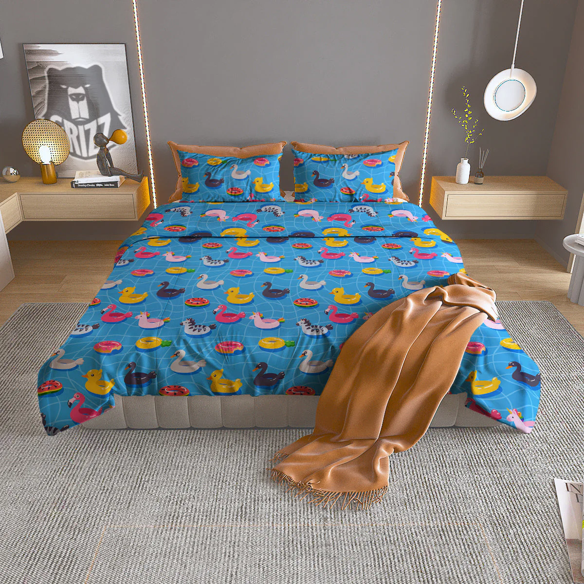Summer Floats Ring Print Pattern Duvet Cover Bedding Set
