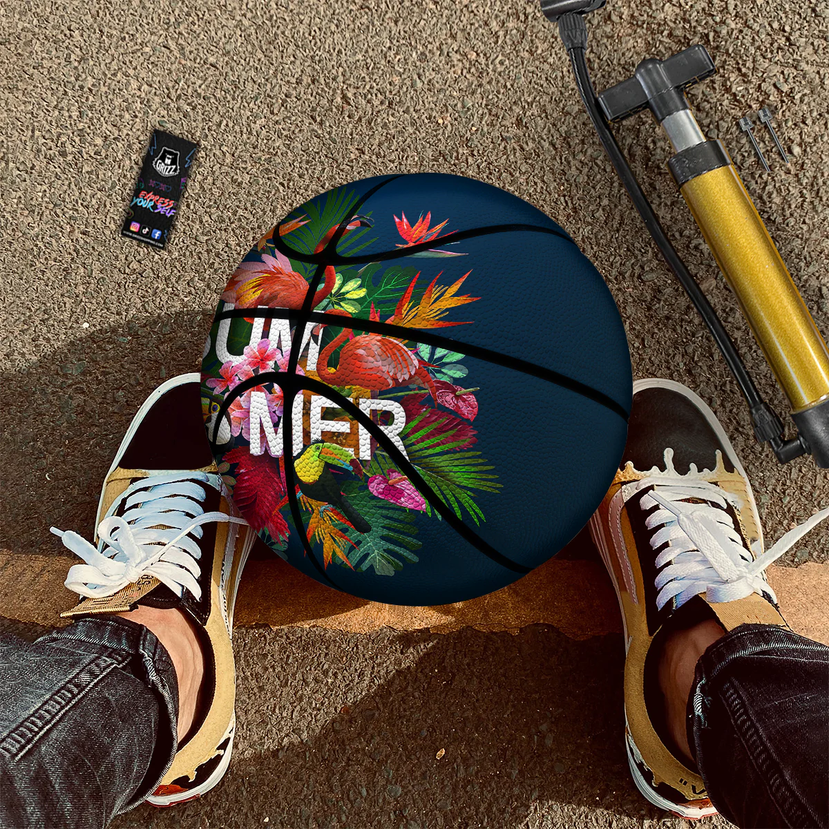 Summer Tropical Birds And Flowers For Travel Print Basketball - Image 2