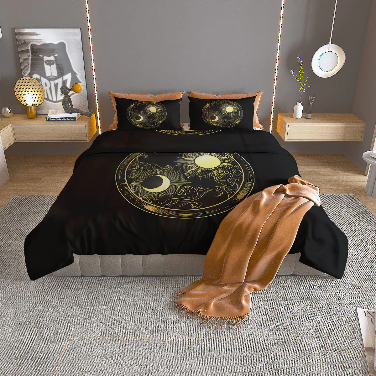 Sun And Gold Moon Print Duvet Cover Bedding Set