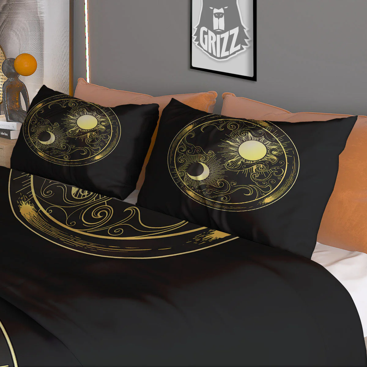 Sun And Gold Moon Print Duvet Cover Bedding Set - Image 3