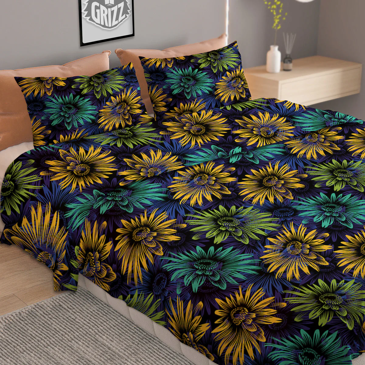 Sunflower Abstract Print Pattern Duvet Cover Bedding Set - Image 2