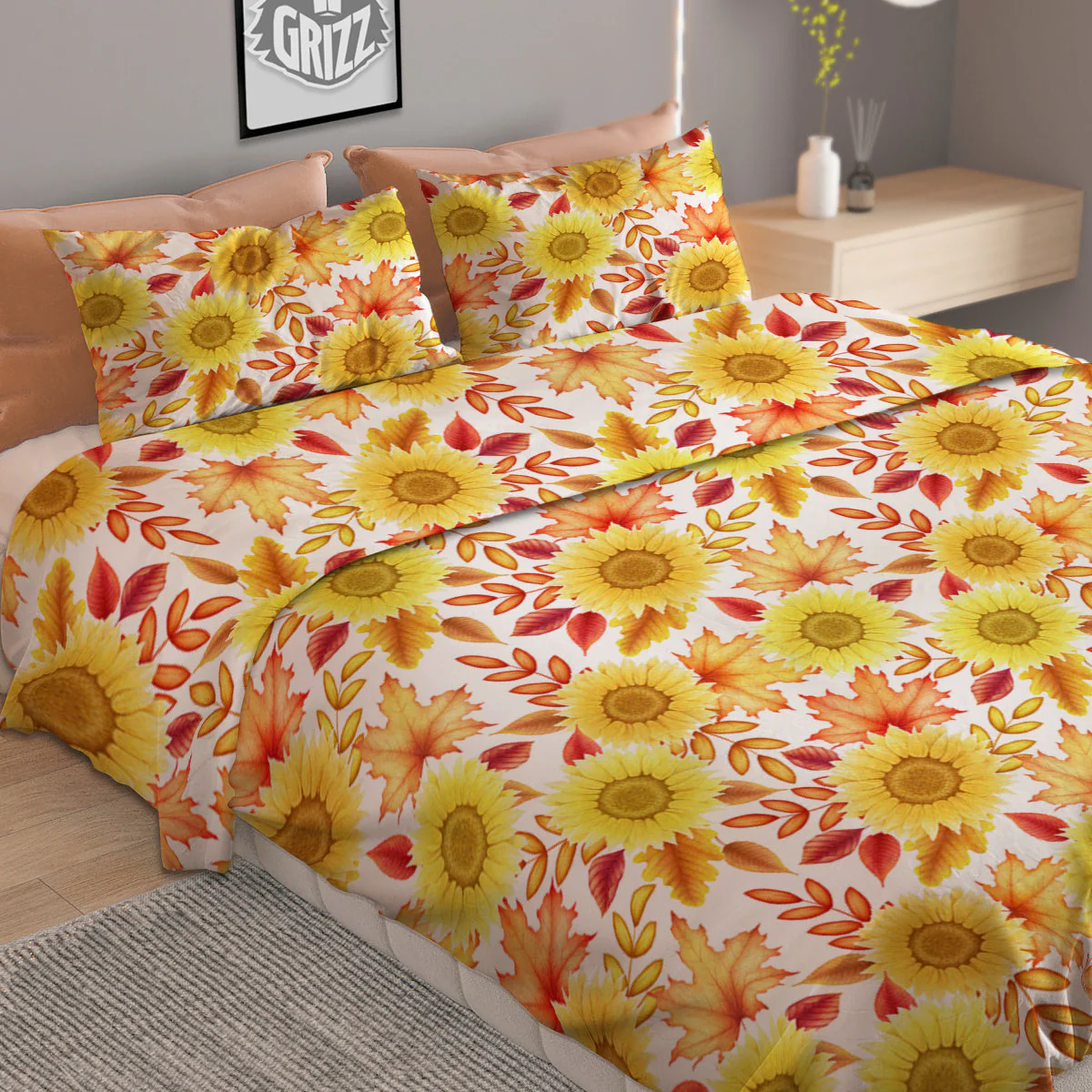 Sunflower Autumn Print Pattern Duvet Cover Bedding Set - Image 2
