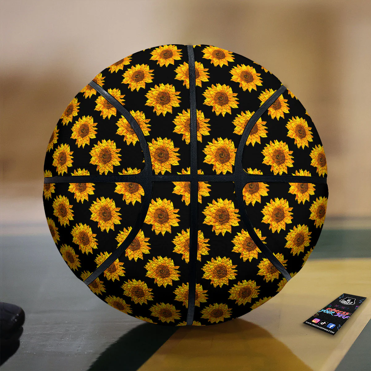 Sunflower Black Autumn Print Pattern Basketball