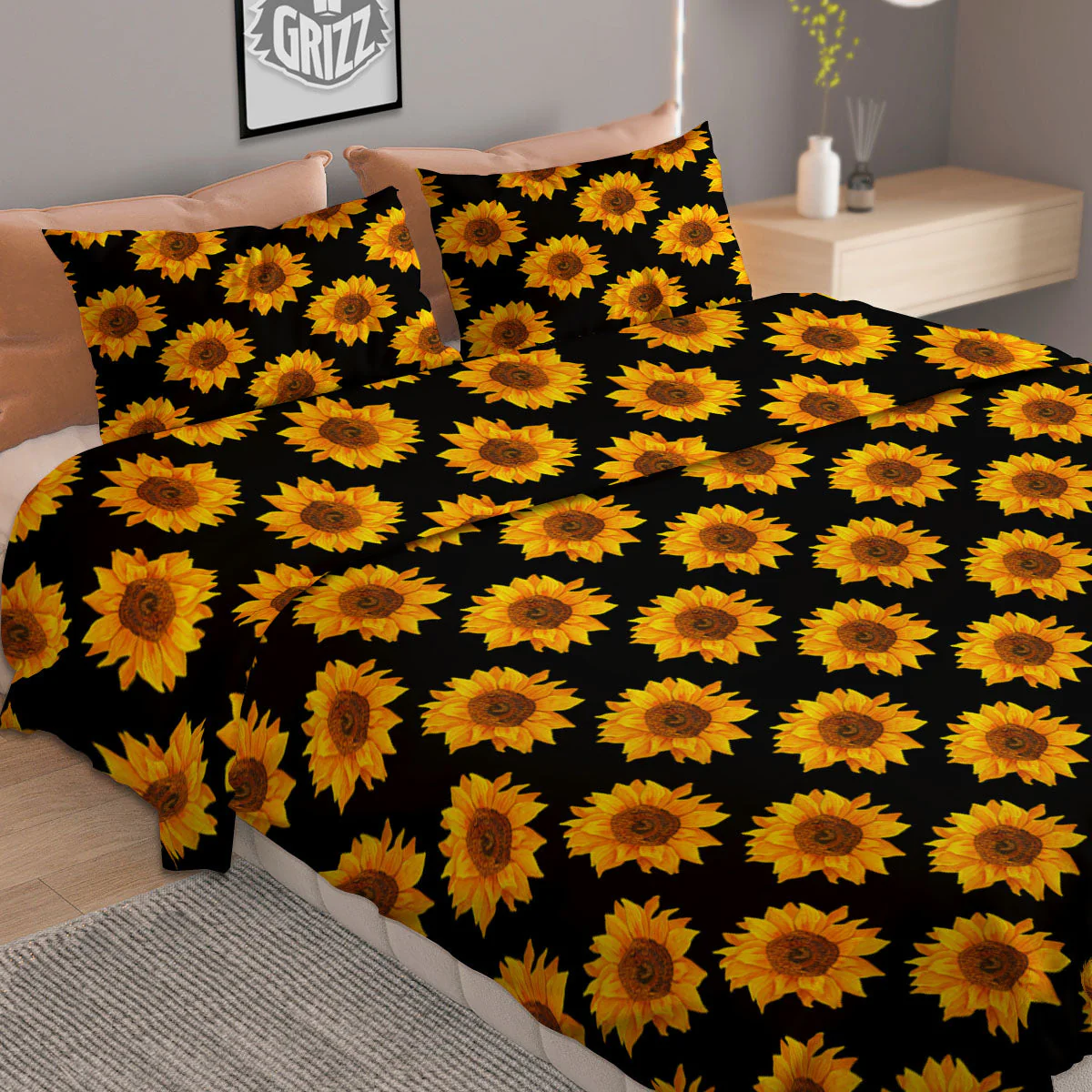 Sunflower Black Autumn Print Pattern Duvet Cover Bedding Set - Image 2