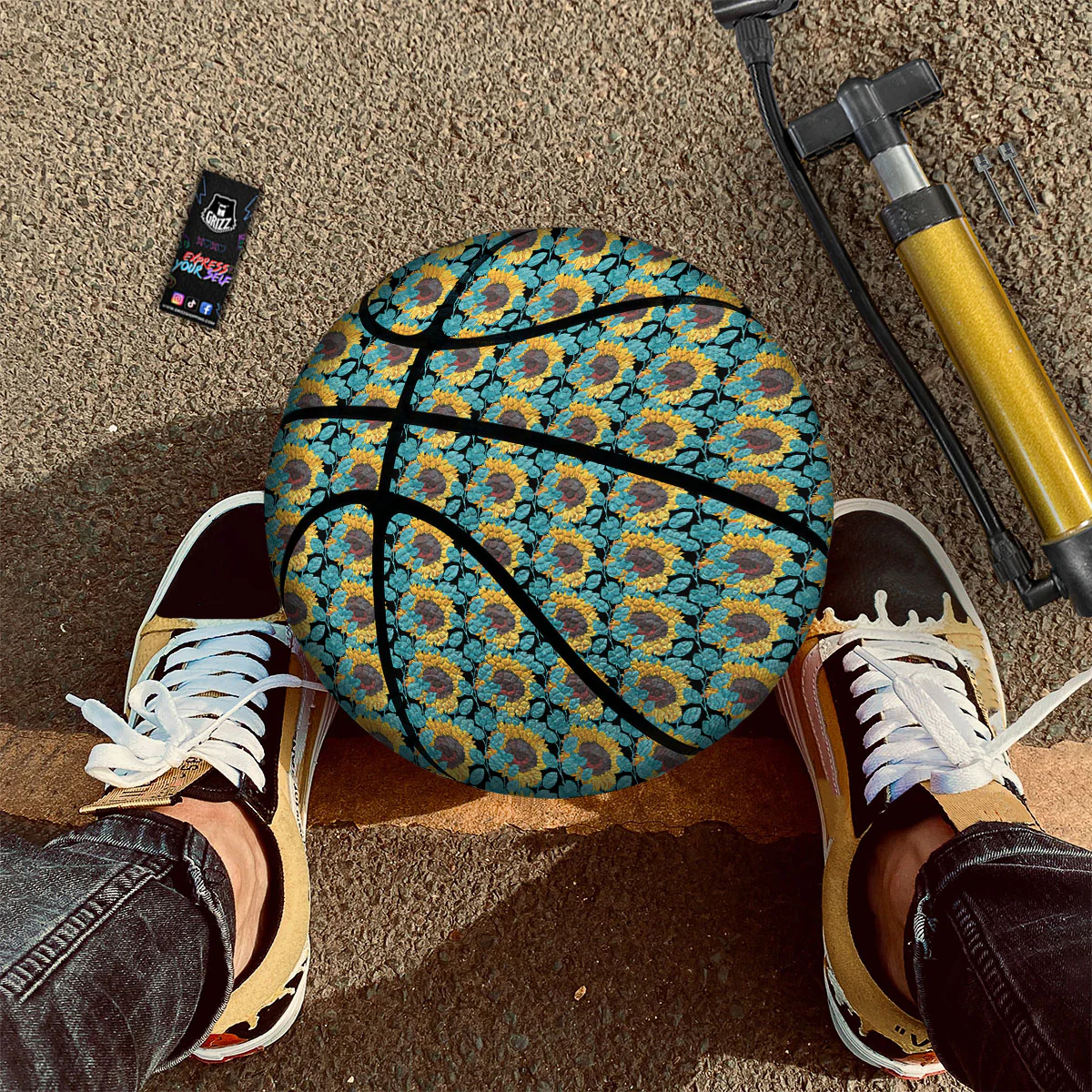 Sunflower Blue Print Pattern Basketball - Image 2