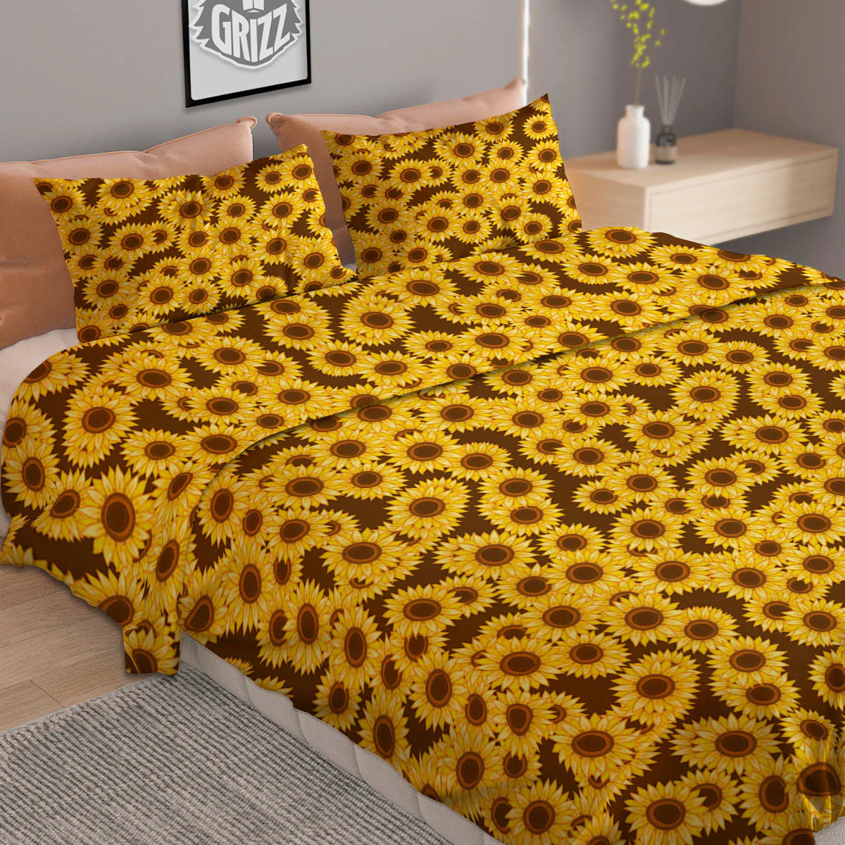 Sunflower Brown Print Pattern Duvet Cover Bedding Set - Image 2