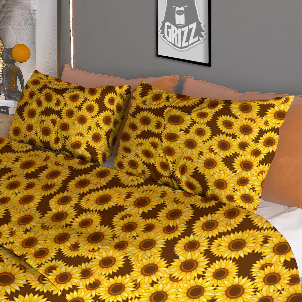 Sunflower Brown Print Pattern Duvet Cover Bedding Set - Image 3