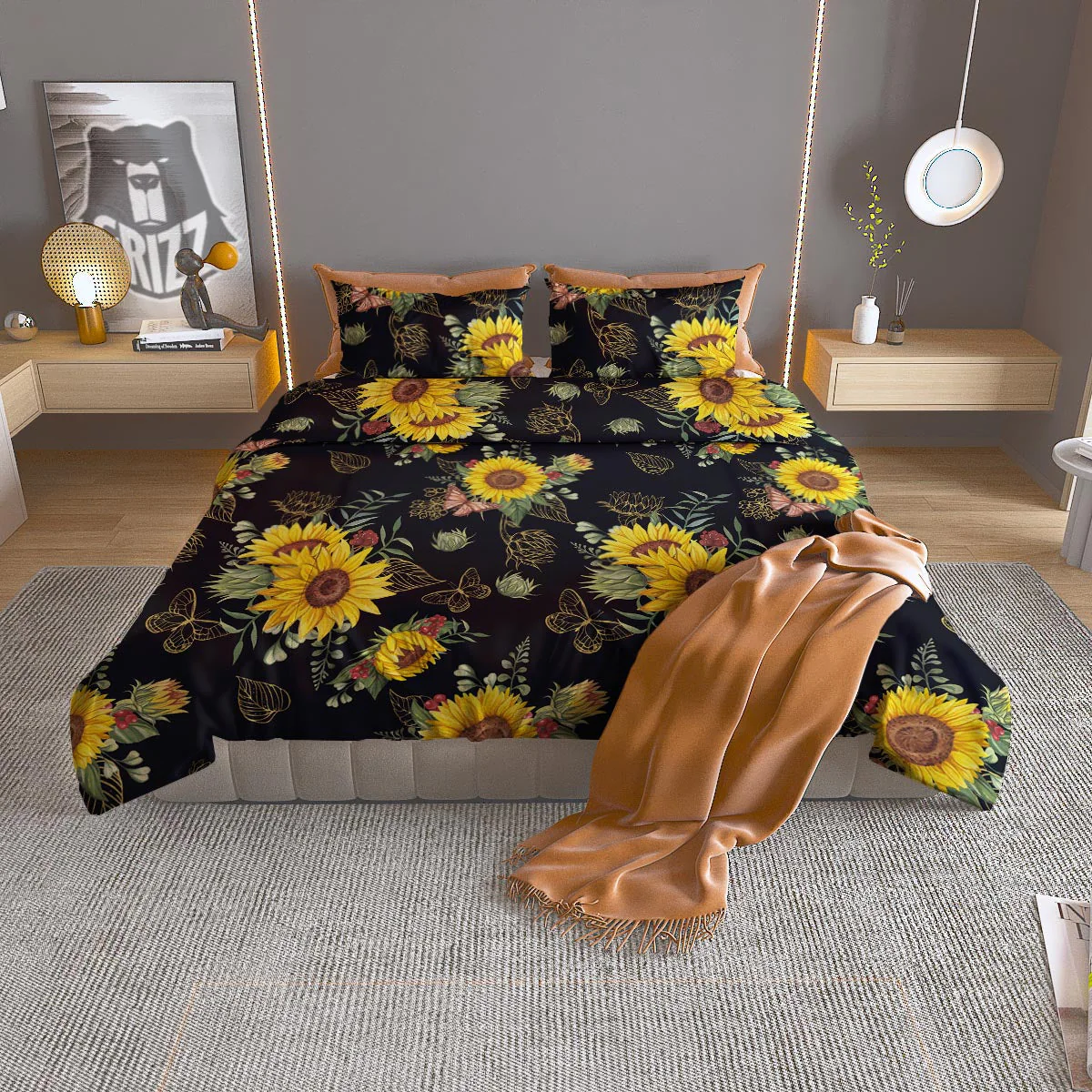 Sunflower Field Print Pattern Duvet Cover Bedding Set
