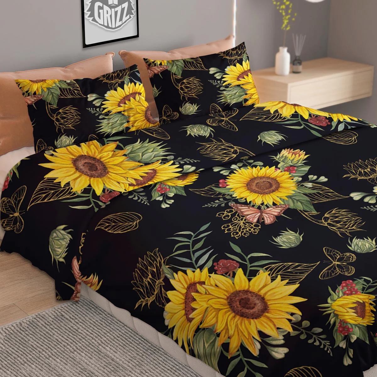 Sunflower Field Print Pattern Duvet Cover Bedding Set - Image 2