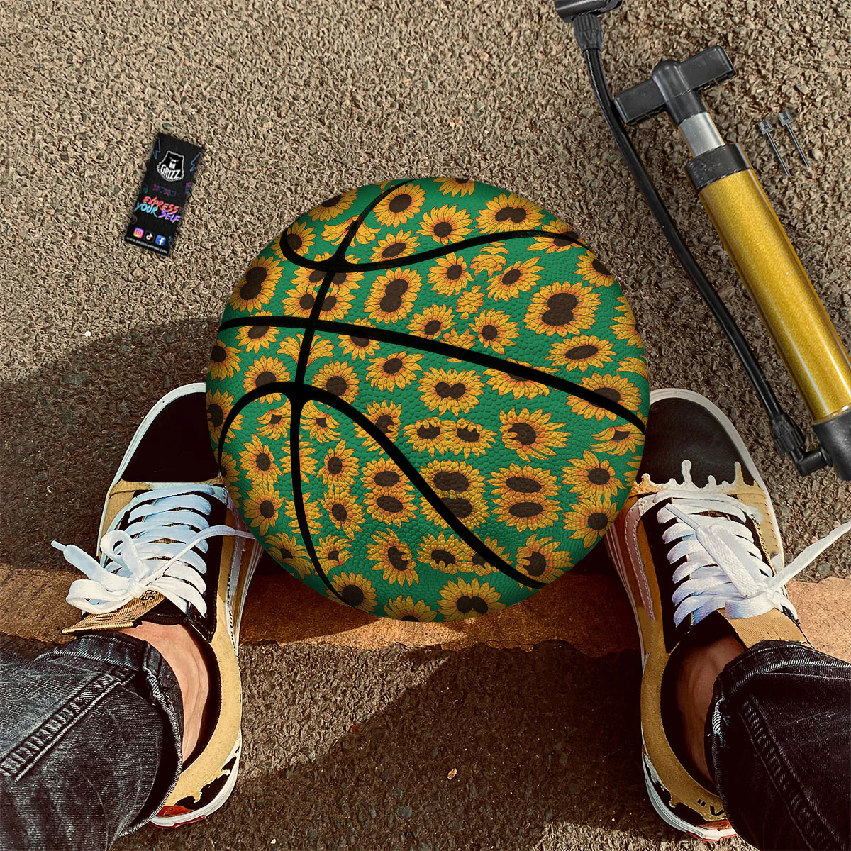 Sunflower Green Print Pattern Basketball - Image 2