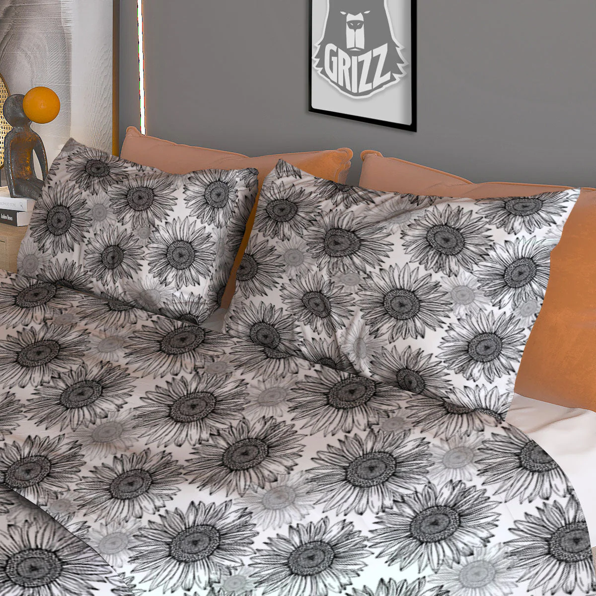 Sunflower Hand Drawn Print Pattern Duvet Cover Bedding Set - Image 3